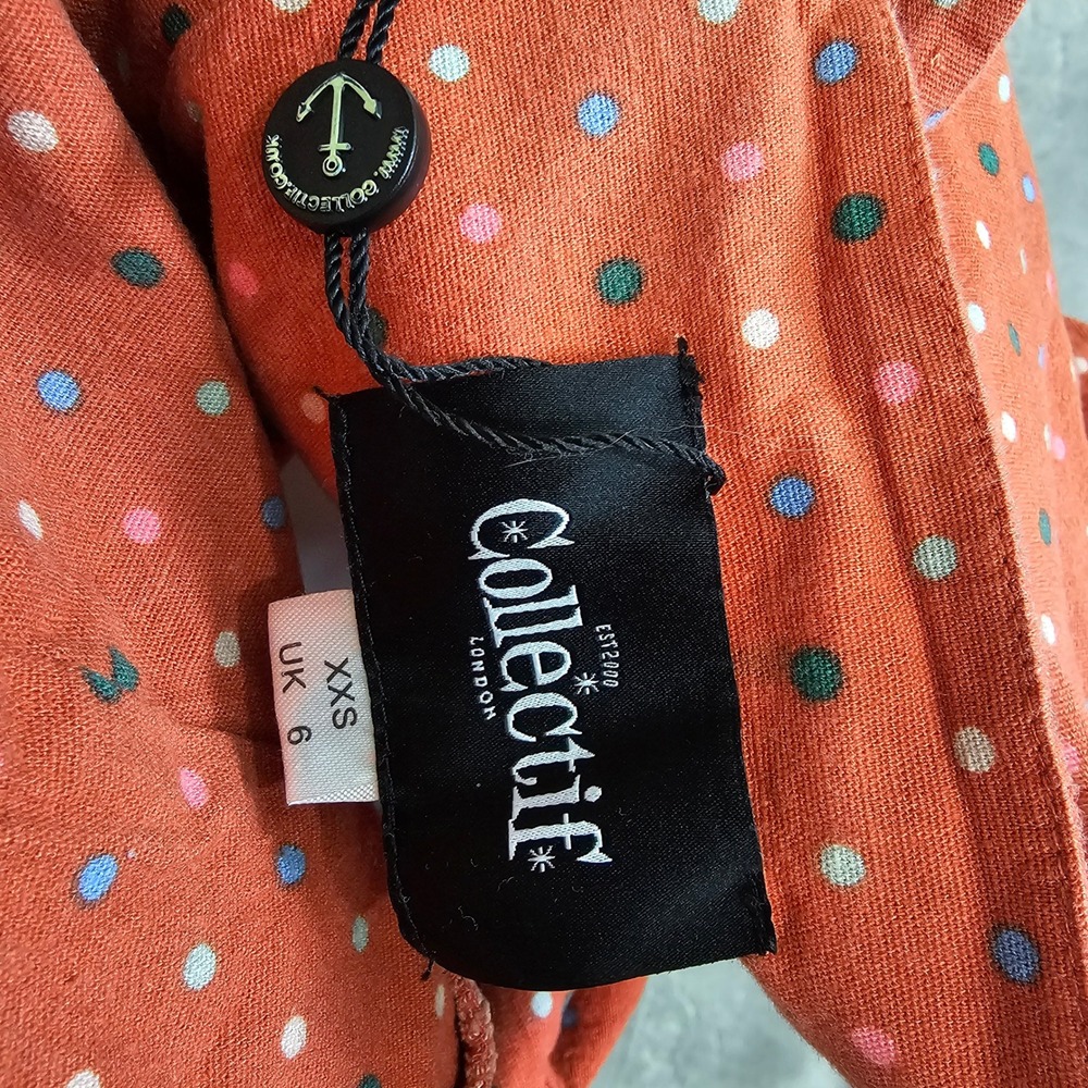 Collectif London Polka Dot Retro Sundress Orange Cotton Fit Flare Pinup XS - Picture 9 of 12
